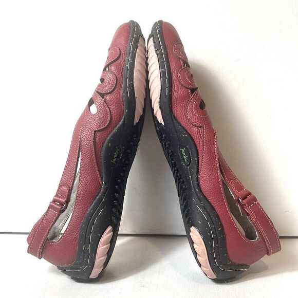 Jambu Adventure Womens 9.5M Red Leather Flats Comfort Casual Floral Slip On Shoe - Picture 7 of 12